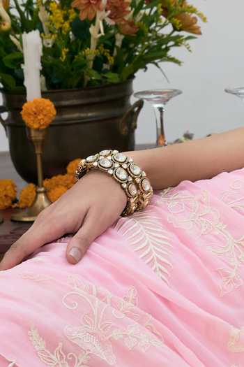 Shop_Preeti Mohan_Gold Plated Kavya Antique Finish Polki Bangles - Set Of 2 _at_Aza_Fashions