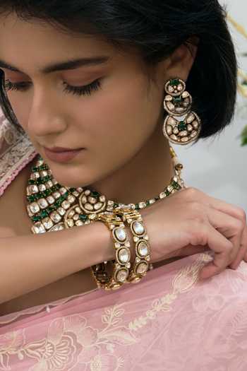 Preeti Mohan_Gold Plated Kavya Antique Finish Polki Bangles - Set Of 2 _Online_at_Aza_Fashions