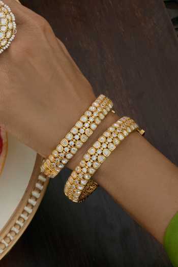 Shop_Preeti Mohan_Gold Plated Vainavi Moissanite Bangles - Set Of 2 _at_Aza_Fashions