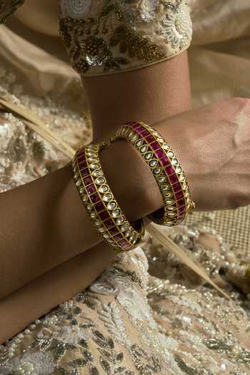 Shop_Preeti Mohan_Gold Plated Elavarasi Kundan Bangles - Set Of 2 _at_Aza_Fashions
