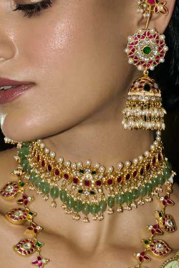 Shop_Preeti Mohan_Green Tarannum Kundan Choker _at_Aza_Fashions