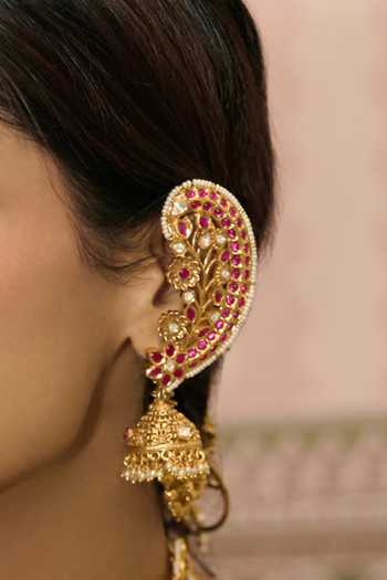 Buy_Preeti Mohan_Gold Plated Srividiya Kundan Cuff Jhumkas _at_Aza_Fashions