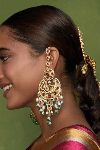 Preeti Mohan_Pink Vasanthi Kundan Chandbali Earrings _Online_at_Aza_Fashions