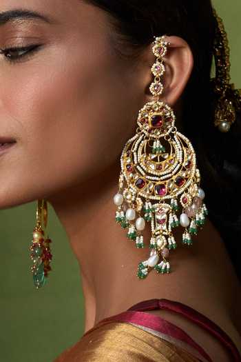 Shop_Preeti Mohan_Pink Vasanthi Kundan Chandbali Earrings _at_Aza_Fashions