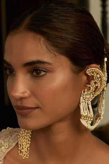 Preeti Mohan_Gold Plated Navya Kundan Earcuff With Ear Chains _Online_at_Aza_Fashions