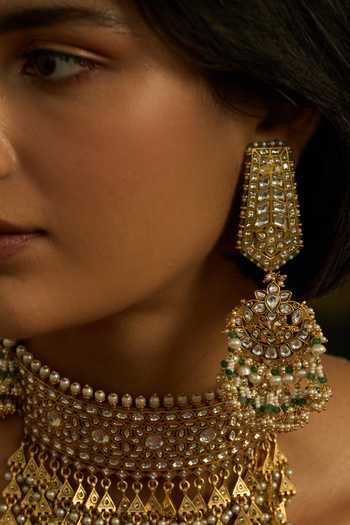 Shop_Preeti Mohan_Gold Plated Zoha Kundan Chandbali Earrings _at_Aza_Fashions