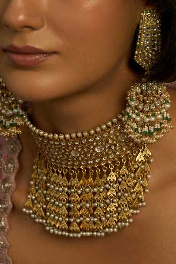 Preeti Mohan_Gold Plated Zoha Kundan Chandbali Earrings _Online_at_Aza_Fashions