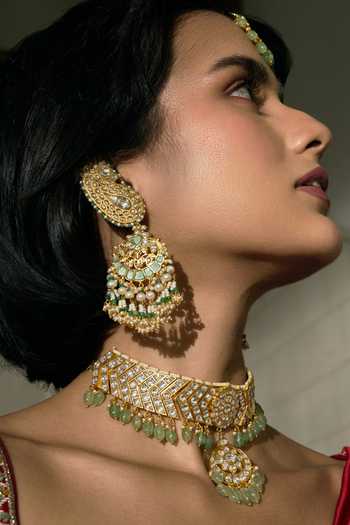 Shop_Preeti Mohan_Gold Plated Parushi Kundan Chandbali Earrings _at_Aza_Fashions