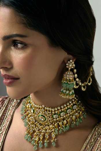 Shop_Preeti Mohan_Gold Plated Saanvi Moissanite Jhumkas _at_Aza_Fashions
