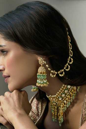 Buy_Preeti Mohan_Gold Plated Saanvi Moissanite Jhumkas _at_Aza_Fashions