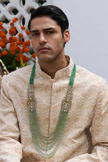 Buy_Preeti Mohan_Green Shrest Antique Finish Polki Necklace _at_Aza_Fashions
