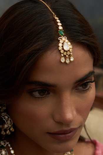 Preeti Mohan_Gold Plated Ritika Polki Embellished Maangtikka _Online_at_Aza_Fashions