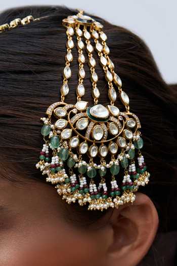 Preeti Mohan_Green Beads, Pearls, Stones Gitanjali Polki Passa _Online_at_Aza_Fashions