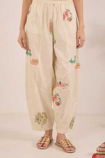 Buy_Shivani Bhargava_Cream Cotton Round Neck, Yes Gulposh Smocking Kurta And Pant Set _Online_at_Aza_Fashions