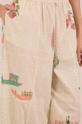 Shivani Bhargava_Cream Cotton Round Neck, Yes Gulposh Smocking Kurta And Pant Set _Online