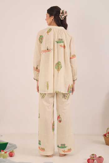 Shop_Shivani Bhargava_Cream Cotton V-neck Gulposh Raglan Sleeve Shirt And Pant Set _at_Aza_Fashions