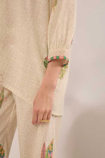 Shop_Shivani Bhargava_Cream Cotton V-neck Gulposh Raglan Sleeve Shirt And Pant Set 
