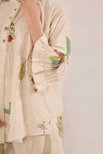 Buy_Shivani Bhargava_Cream Cotton Mandarin Collar Gulposh Kimono Top And Pant Set 
