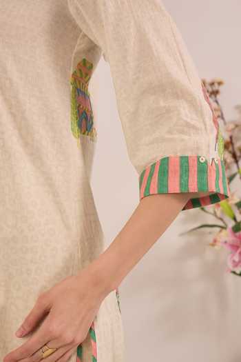 Shivani Bhargava_Cream Cotton Notched Neck, Yes Gulposh Nature Print Kurta _at_Aza_Fashions