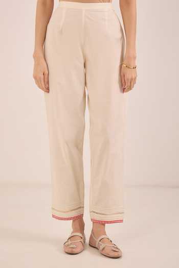 Shivani Bhargava_Ivory Silk, Chanderi, Cotton Mandarin Firdaus Side Checked Kali Kurta And Pant Set _Online_at_Aza_Fashions
