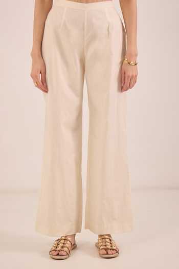 Buy_Shivani Bhargava_Ivory Cotton Mandarin Collar, Yes Zoon Striped Kurta And Pant Set _Online_at_Aza_Fashions