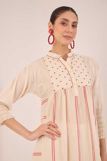Shivani Bhargava_Ivory Cotton Mandarin Collar, Yes Zoon Striped Kurta And Pant Set _Online