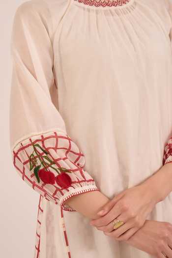 Shivani Bhargava_Ivory Silk, Chanderi, Cotton Round Neck, Shirin Checkered Back Kurta And Pant Set _at_Aza_Fashions