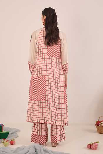 Shop_Shivani Bhargava_Ivory Silk, Chanderi Round Neck Shirin Checkered Back Kurta _at_Aza_Fashions