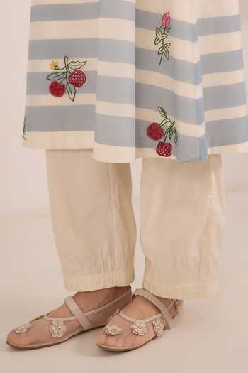 Shivani Bhargava_Ivory Silk, Chanderi, Cotton Round Neck Chinar Floral Embroidered Kurta Set _Online