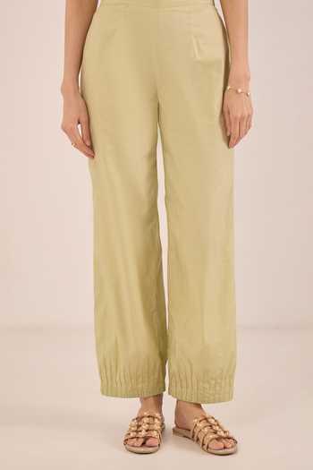Buy_Shivani Bhargava_Green Silk, Chanderi, Cotton Round Chinar Floral Embroidered Kurta And Pant Set 