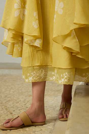 Vaayu_Yellow Cotton, Muslin Round Neck Rue Pintuck Dress _Online_at_Aza_Fashions