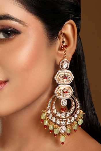 Buy_HRISHA_Gold Plated Kundan Polki Chandbali Earrings  _Online_at_Aza_Fashions