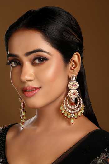 Buy_HRISHA_Gold Plated Kundan Polki Chandbali Earrings  _at_Aza_Fashions