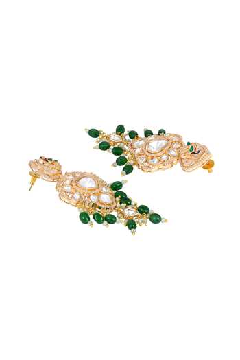 HRISHA_Green Kundan Polki Earrings _Online_at_Aza_Fashions