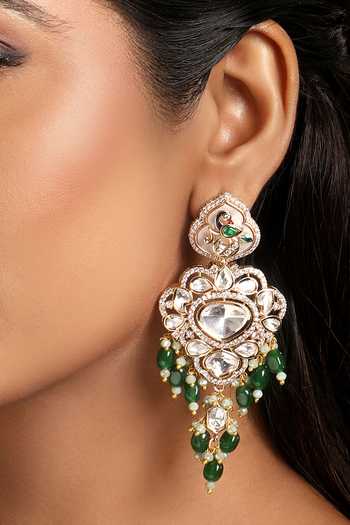Buy_HRISHA_Green Kundan Polki Earrings _Online_at_Aza_Fashions