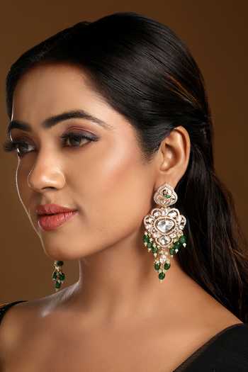 Buy_HRISHA_Green Kundan Polki Earrings _at_Aza_Fashions