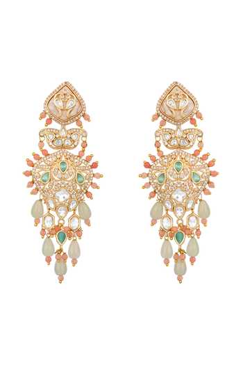 Shop_HRISHA_Pink Kundan Polki Danglers Earrings _at_Aza_Fashions
