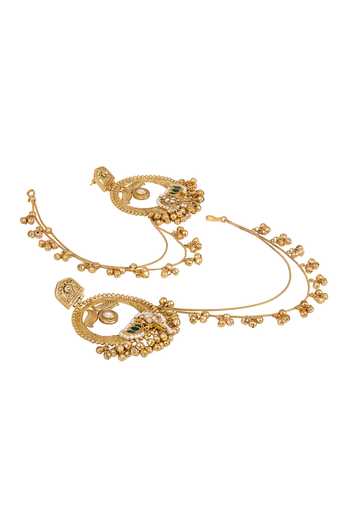 HRISHA_Gold Plated Kundan Polki Pearls Chandbali Earrings _Online_at_Aza_Fashions