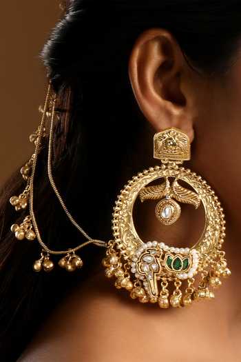 Buy_HRISHA_Gold Plated Kundan Polki Pearls Chandbali Earrings _Online_at_Aza_Fashions
