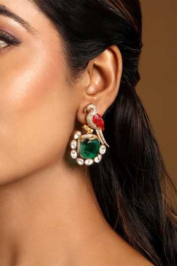 Buy_HRISHA_Green Kundan Polki Earrings _Online_at_Aza_Fashions