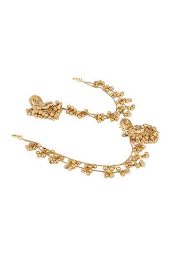 HRISHA_Gold Plated Kundan Earrings With Ear Chain _Online_at_Aza_Fashions