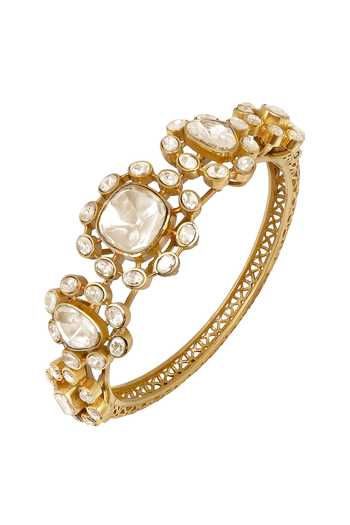 Shop_HRISHA_Gold Plated Kundan Polki Bracelet _at_Aza_Fashions
