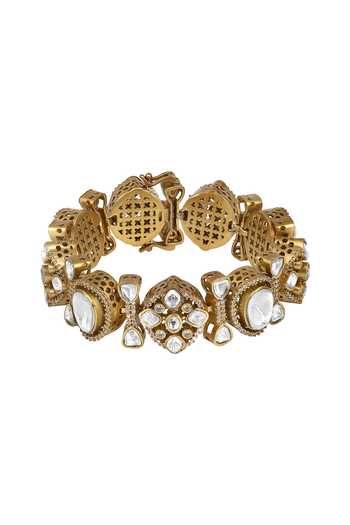 Shop_HRISHA_Gold Plated Kundan Polki Bracelet _at_Aza_Fashions