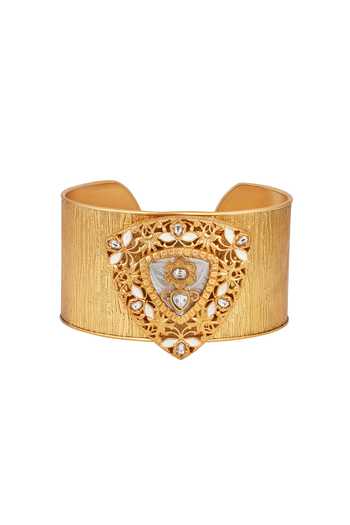 Shop_HRISHA_Gold Plated Kundan Polki Bracelet _at_Aza_Fashions