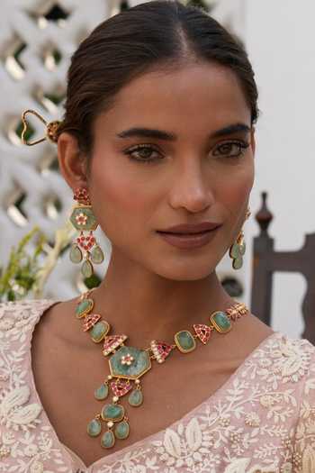 Shop_Preeti Mohan_Pink Maitreyi Kundan Long Necklace Set _at_Aza_Fashions