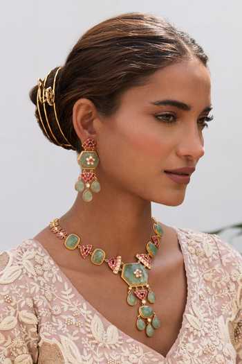 Preeti Mohan_Pink Maitreyi Kundan Long Necklace Set _Online_at_Aza_Fashions