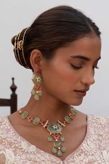 Buy_Preeti Mohan_Pink Maitreyi Kundan Long Necklace Set _at_Aza_Fashions