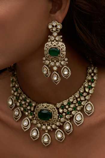 Preeti Mohan_Green Devika Kundan Necklace Set _Online_at_Aza_Fashions
