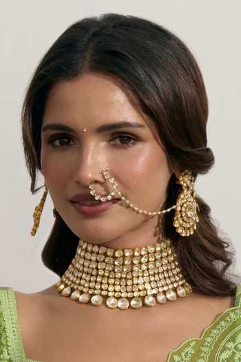 Preeti Mohan_Gold Plated Nitya Moissanite Necklace Set _Online_at_Aza_Fashions