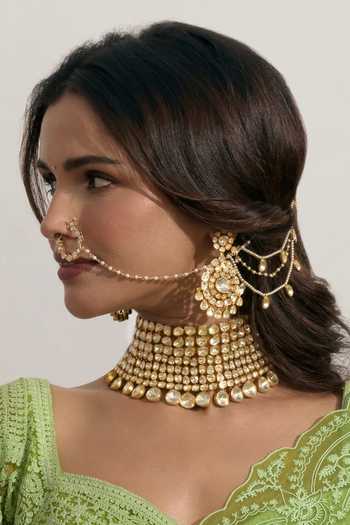 Shop_Preeti Mohan_Gold Plated Nitya Moissanite Necklace Set _at_Aza_Fashions